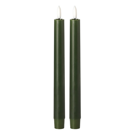 MOSS GREEN LED TAPER CANDLE S/2