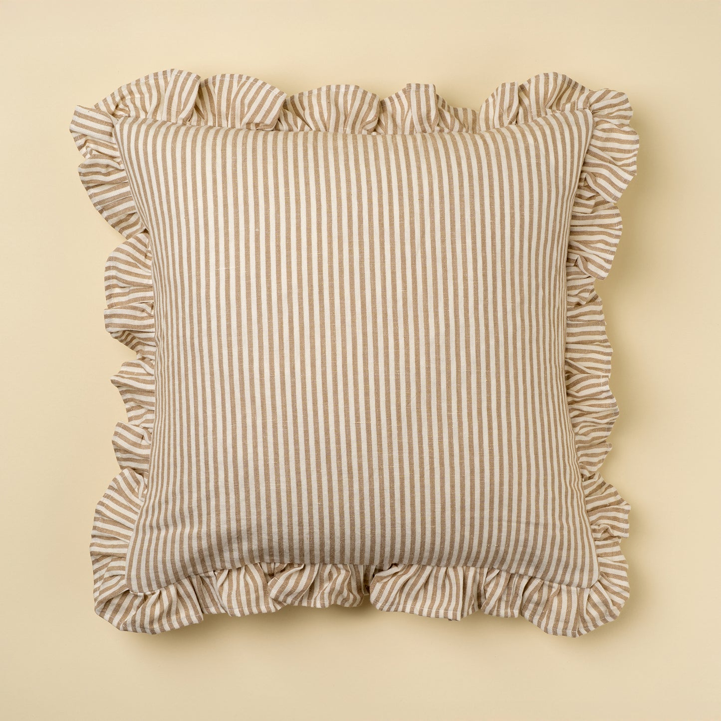 BEIGE RUFFLE THIN STRIPE PILLOW