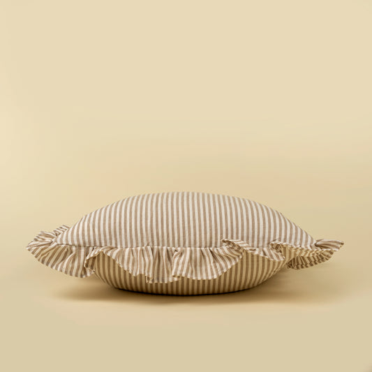 BEIGE RUFFLE THIN STRIPE PILLOW