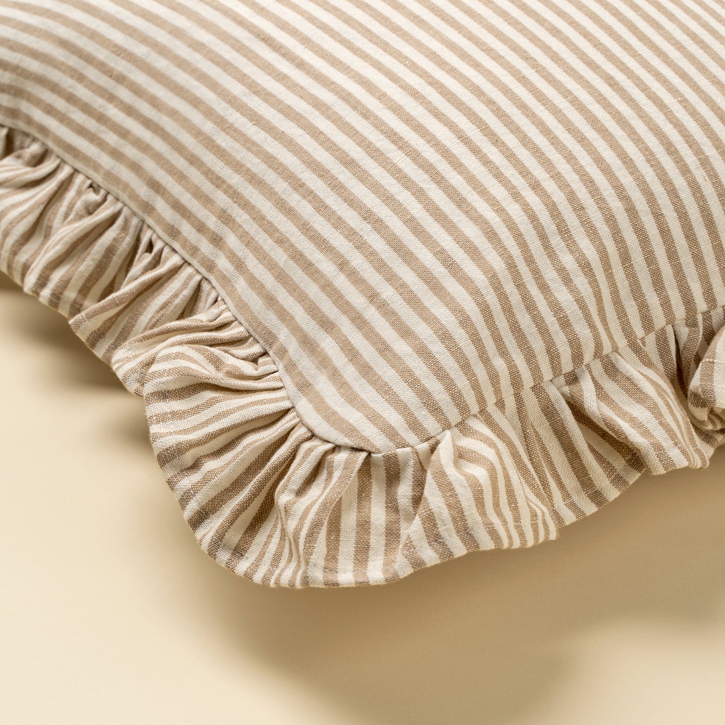 BEIGE RUFFLE THIN STRIPE PILLOW