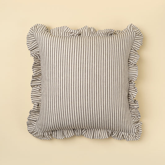 GREY RUFFLE THIN STRIPE PILLOW