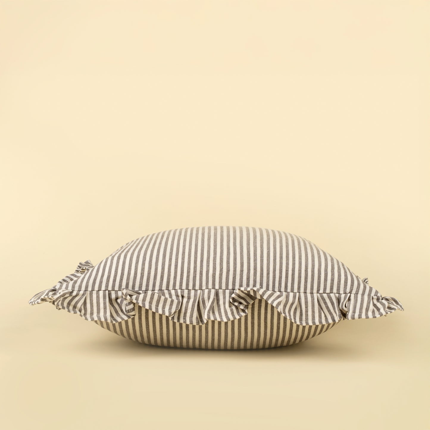 GREY RUFFLE THIN STRIPE PILLOW