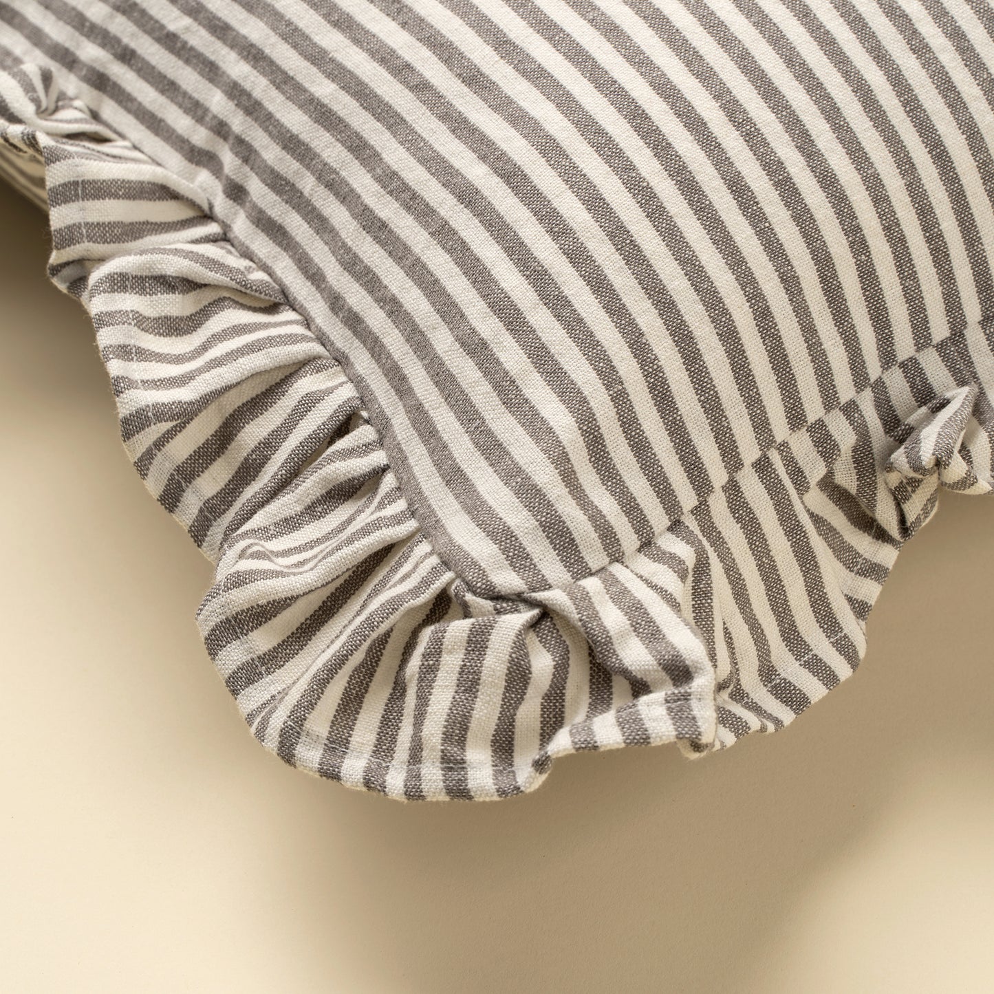 GREY RUFFLE THIN STRIPE PILLOW