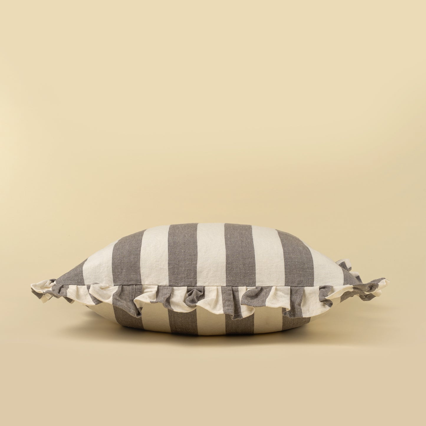GREY RUFFLE THICK STRIPE PILLOW