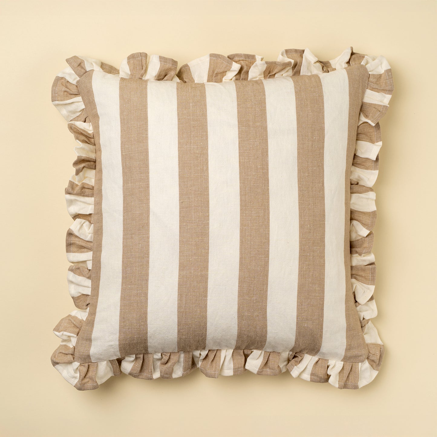 BEIGE RUFFLE THICK STRIPE PILLOW