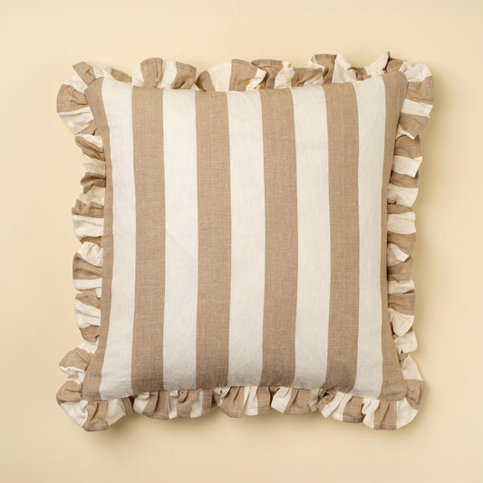 BEIGE RUFFLE THICK STRIPE PILLOW
