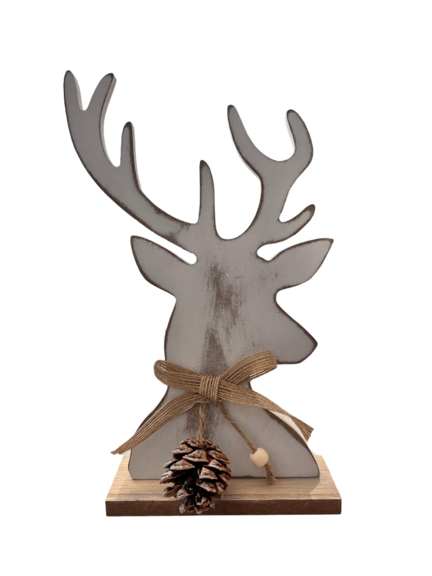 WHITE WOOD REINDEER W/ PINECONE