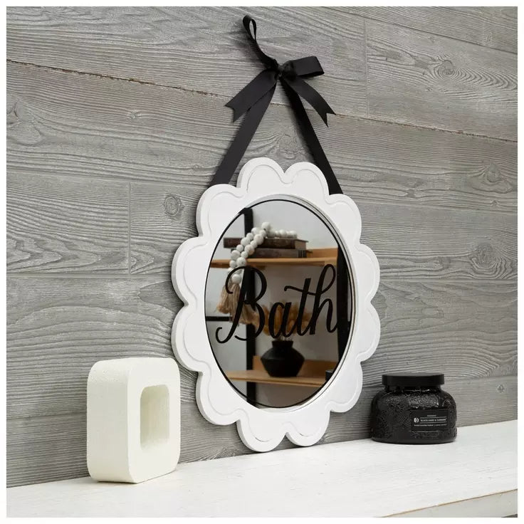 WHITE SCALLOPED BATH MIRROR