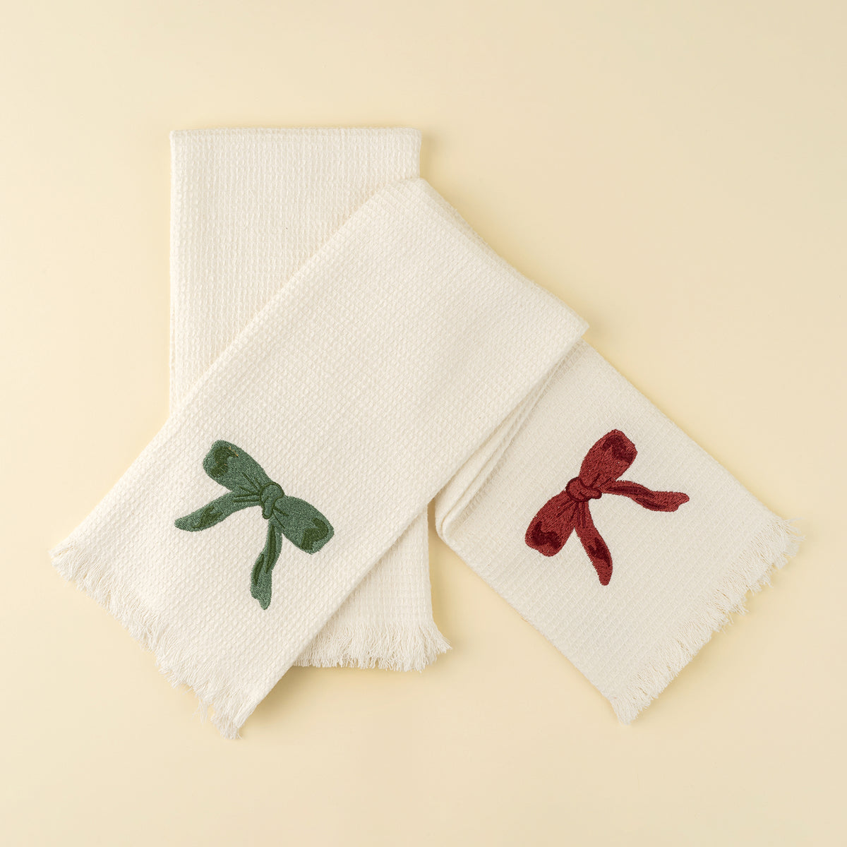 EMBROIDERED BOW WAFFLE HAND TOWEL S/2