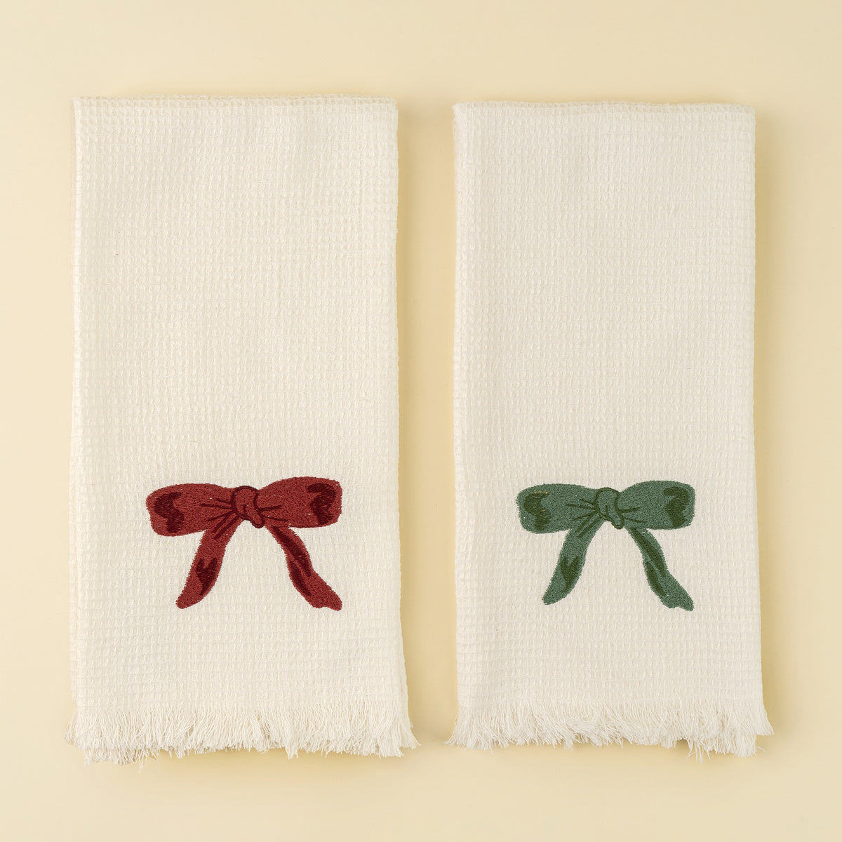 EMBROIDERED BOW WAFFLE HAND TOWEL S/2