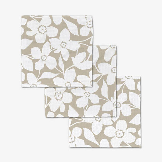 TAN FLOWERS WASHCLOTHES S/3