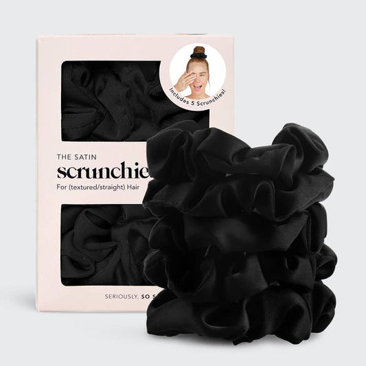 BLACK SATIN SCRUNCHIES S/5