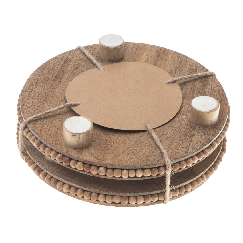 MANGO WOOD BEADED ROUND TRIVET