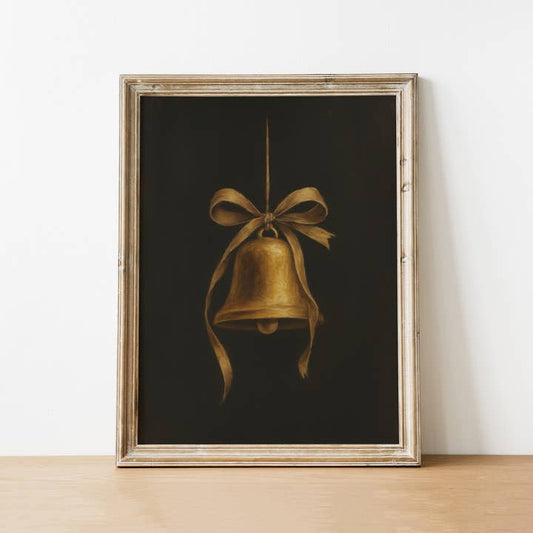 GOLD BELL HOLIDAY ART PRINT 8X10