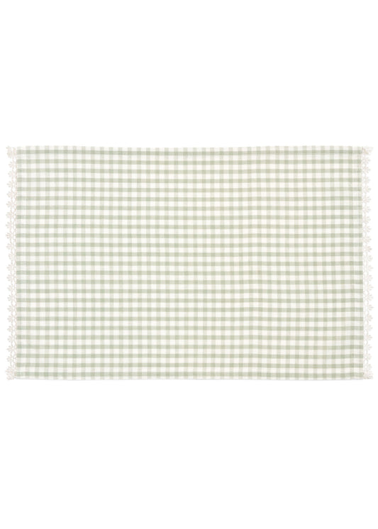 SAGE GINGHAM W/ LACE PLACEMAT S/4