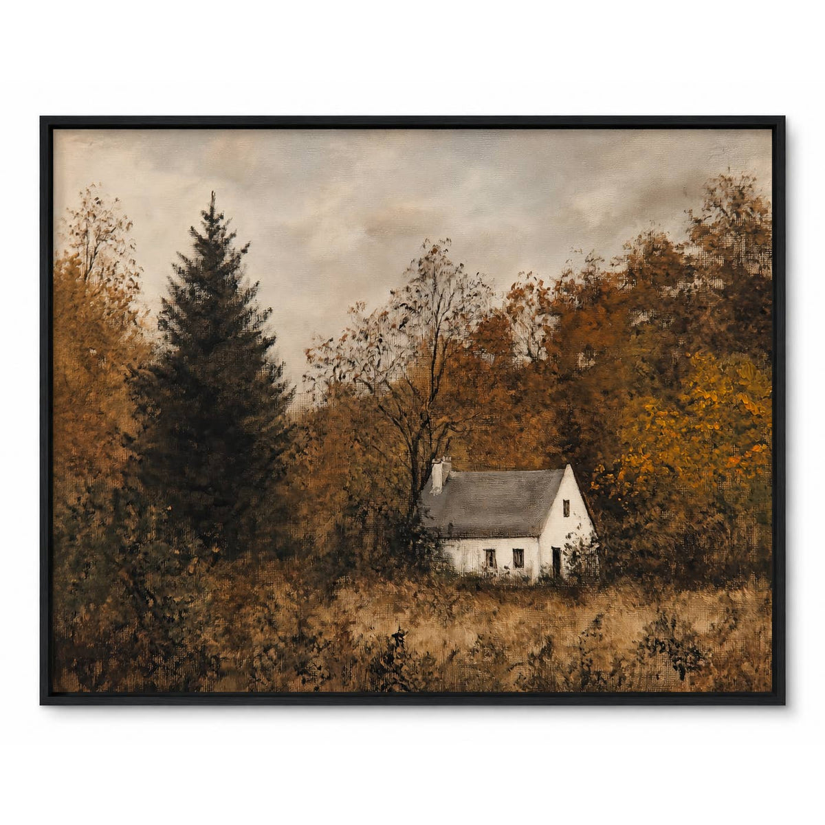 RUSTIC FALL COTTAGE LANDSCAPE CANVAS PRINT
