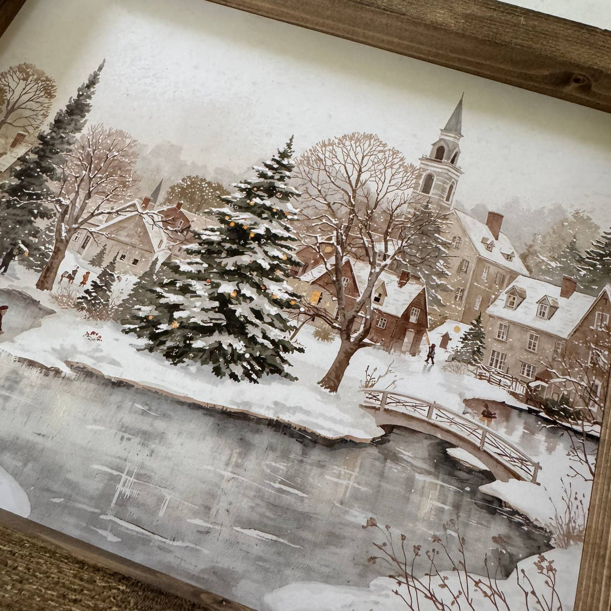 WINTER VILLAGE WOOD FRAMED ART