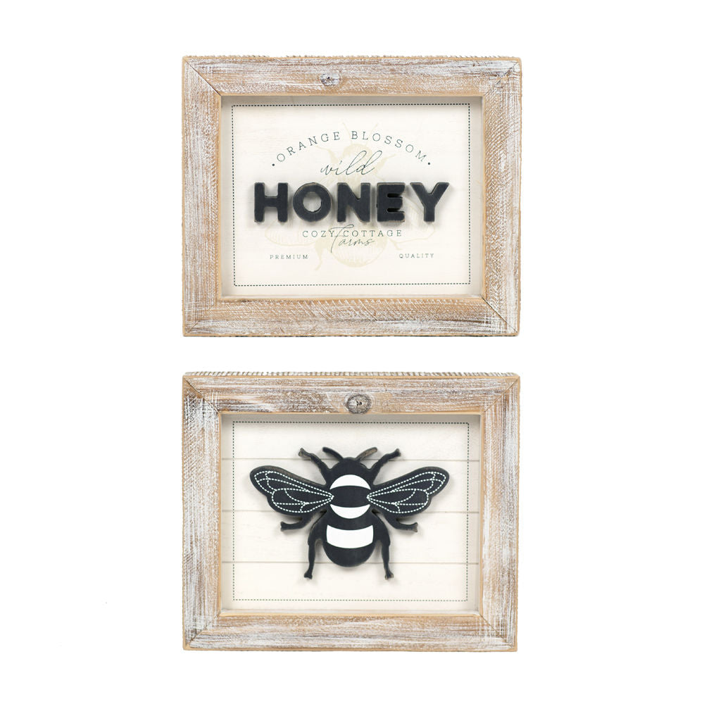 HONEY BEE REVERSIBLE WOOD FRAME SIGN