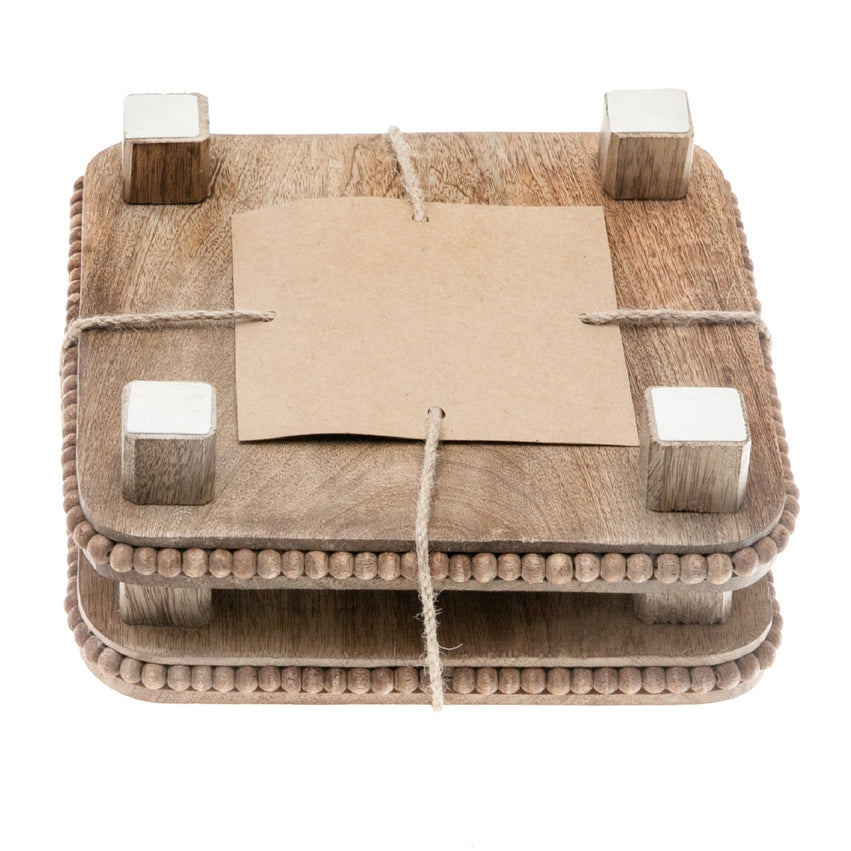 MANGO WOOD BEADED SQUARE TRIVET