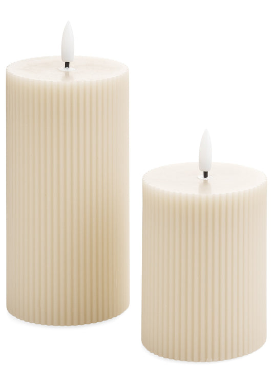 RIBBED LED PILLAR CANDLE - BEIGE