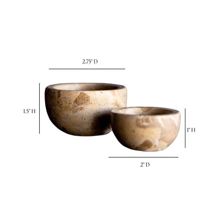 STONE TURNED CHOCOLATE MARBLE DISHES S/2