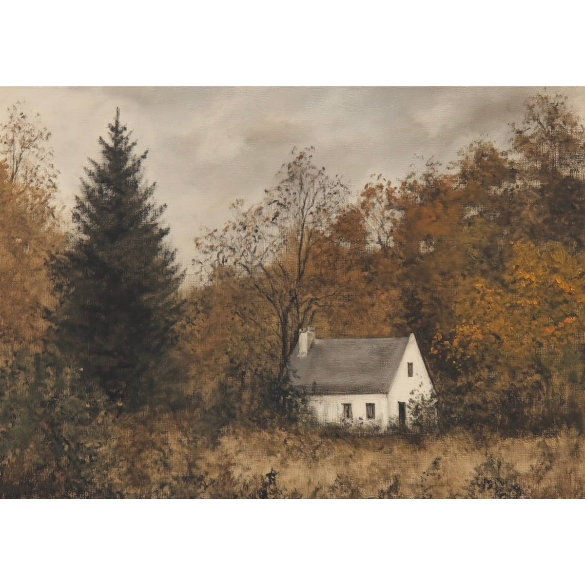 RUSTIC FALL COTTAGE LANDSCAPE CANVAS PRINT