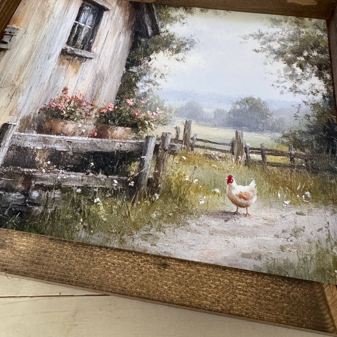FARMHOUSE CHICKEN WOOD FRAMED ART