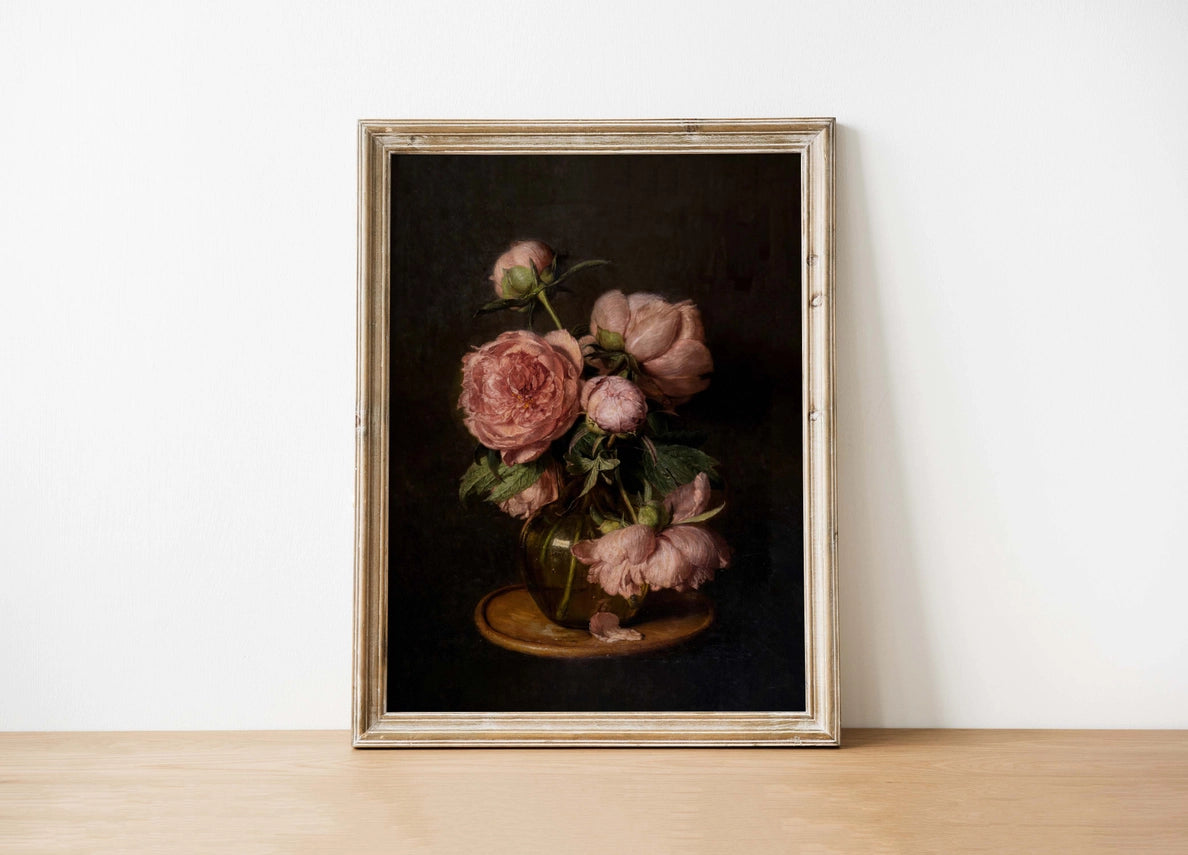 MOODY PEONIES VINTAGE ART PRINT