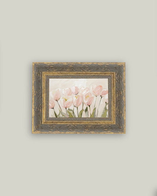 PINK TULIPS FRAMED ANTIQUE ART