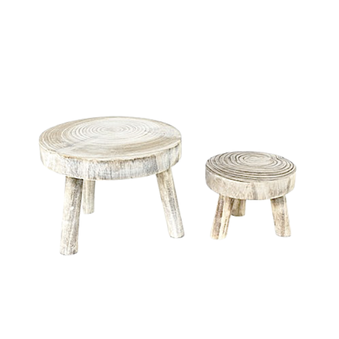 WHITE WASHED WOODEN STOOL