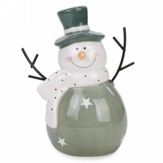 GREEN CERAMIC SNOWMAN