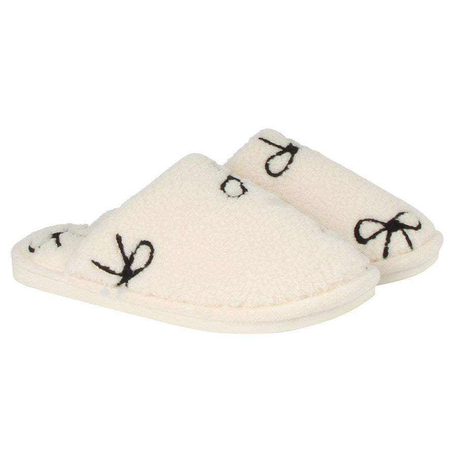 TEXTURED BOW PLUSH SLIPPERS