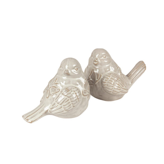 WHITE CERAMIC BIRD W/ BUTTERFLY DESIGN