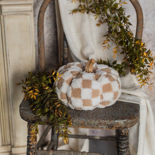 BROWN AND CREAM CHECKERED PUMPKIN