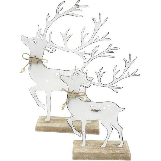 METAL REINDEER ON WOOD BASE