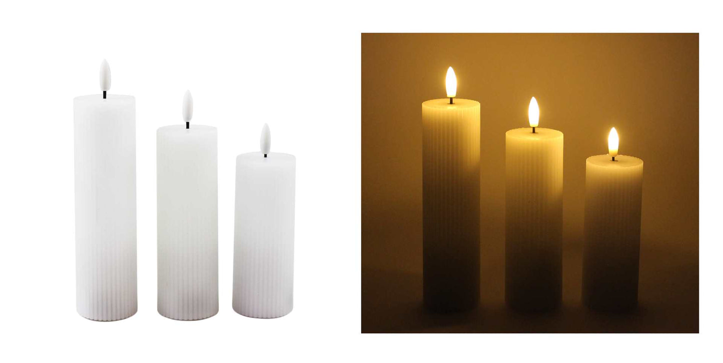 WHITE RIBBED LED CANDLES