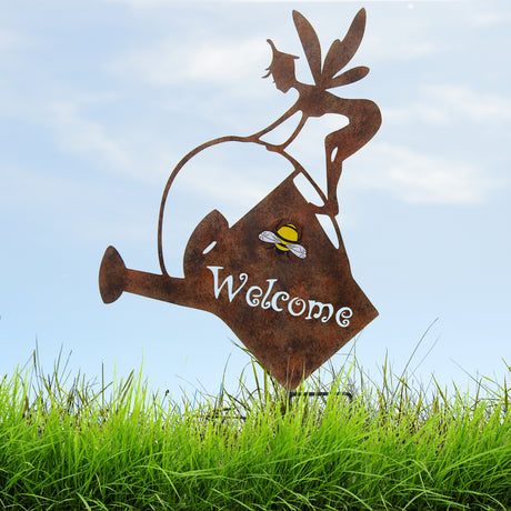 WELCOME GARDEN FAIRY & WATERING CAN