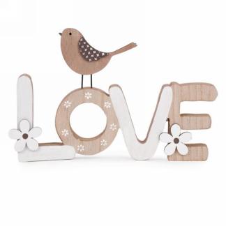 LOVE WOOD BLOCK WITH BIRD