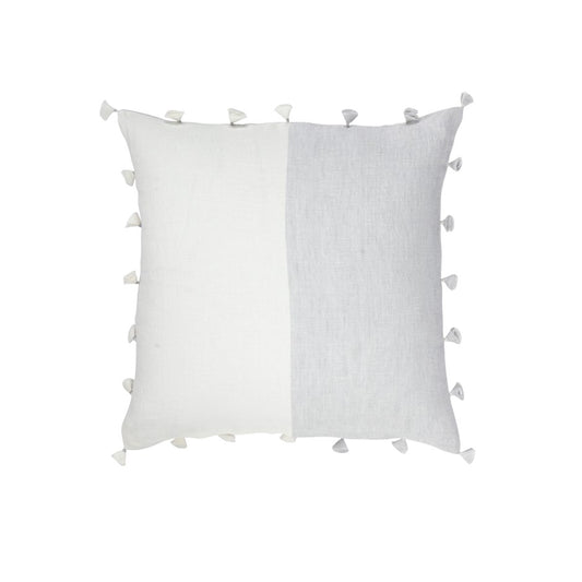 BLUE AND WHITE PILLOW WITH FRINGE