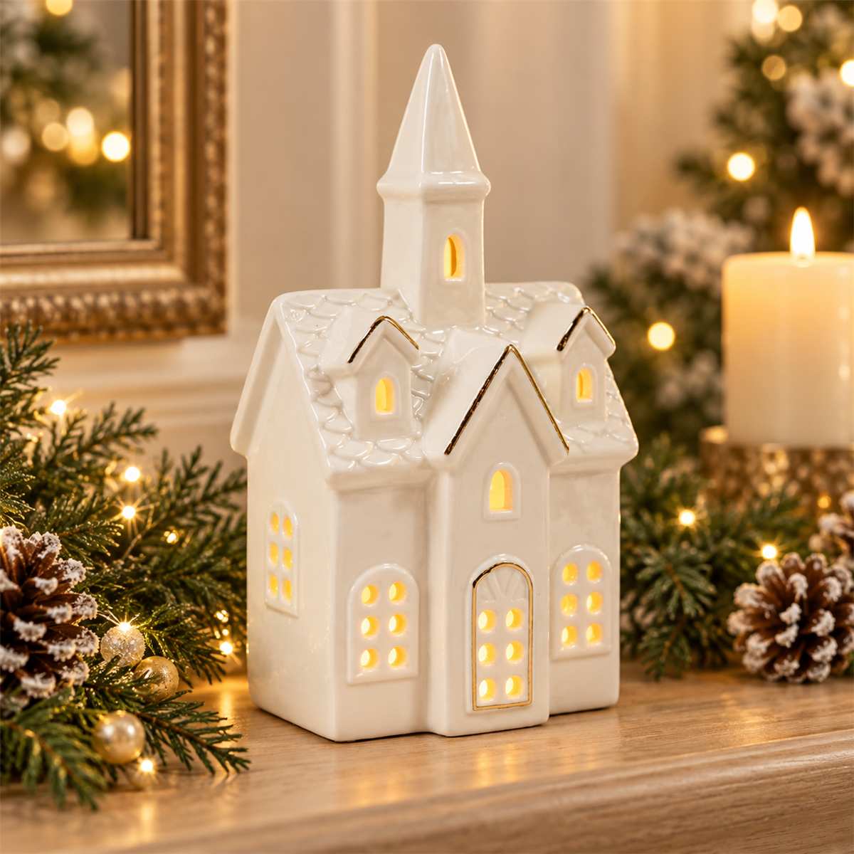 WHITE LED PORCELAIN CHURCH