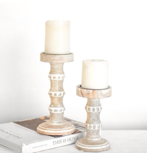 BEADED WOOD CANDLE HOLDERS
