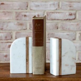 WOOD INLAY MARBLE BOOKENDS