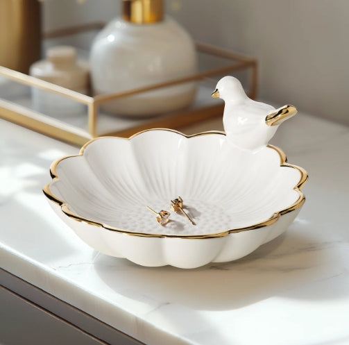PERCHED BIRD CERAMIC BOWL