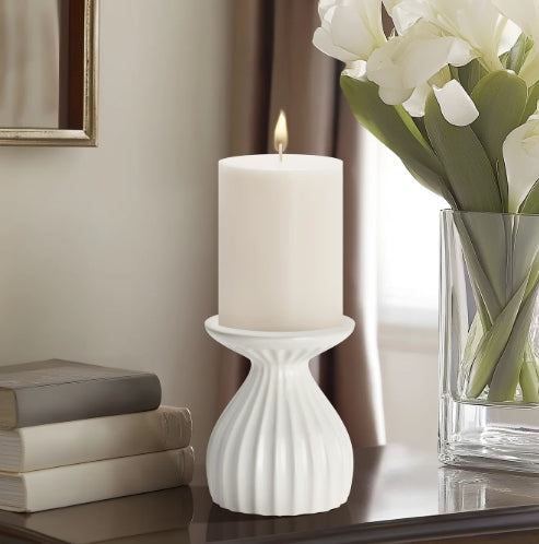 WHITE PILLAR CANDLE HOLDER