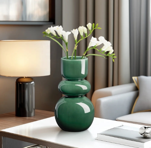 TALL GREEN CYLINDER CERAMIC VASE