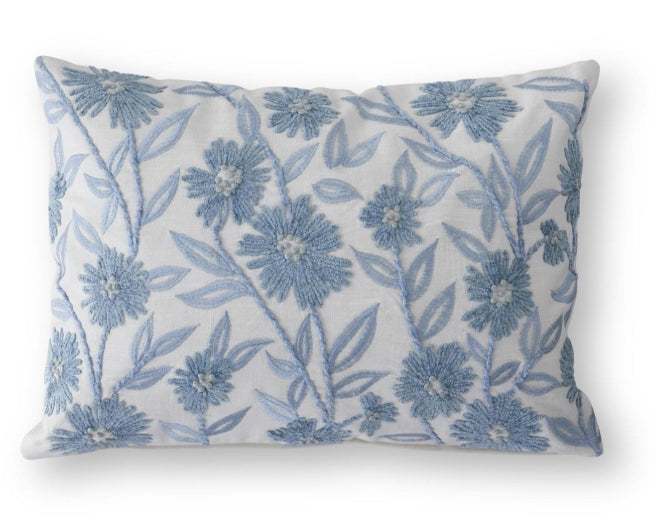 WHITE LINEN & BLUE FLORAL PILLOW