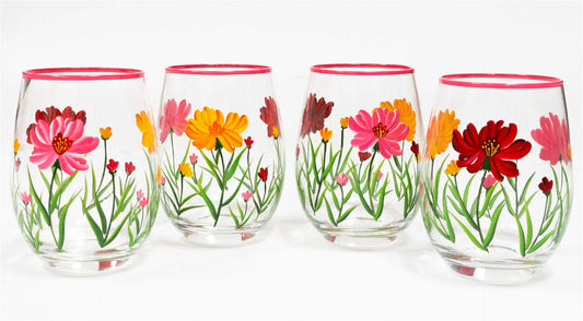 HAND-PAINTED FLOWER STEMLESS GLASS