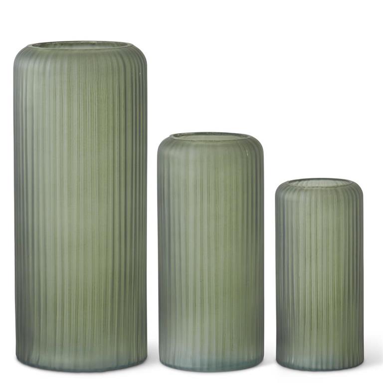 GREEN FROSTED RIBBED VASE