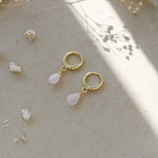 ZIA HOOPS - GOLD/ROSE QUARTZ