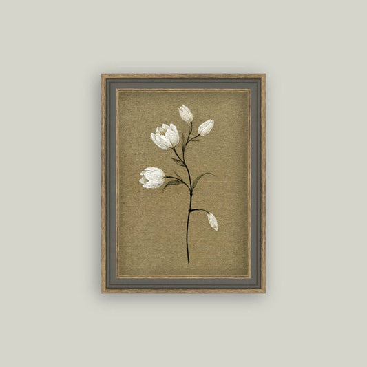 TULIP STEM FRAMED ANTIQUE ART